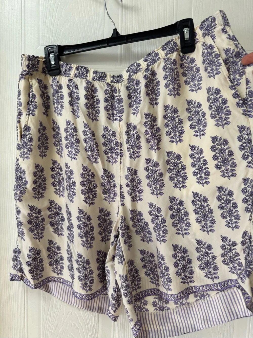J. Crew White Shorts with Lavender Floral Block Print